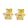 Oro Laminado Stud Earring, Gold Filled Style Flower and Baguette Design, with Pink and White Cubic Zirconia, Polished, Golden Finish, 02.210.0250.4