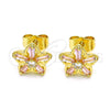 Oro Laminado Stud Earring, Gold Filled Style Flower and Baguette Design, with Pink and White Cubic Zirconia, Polished, Golden Finish, 02.210.0250.4