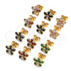 Oro Laminado Stud Earring, Gold Filled Style Flower and Baguette Design, with Pink and White Cubic Zirconia, Polished, Golden Finish, 02.210.0250.4