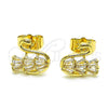 Oro Laminado Stud Earring, Gold Filled Style Swan and Baguette Design, with White Cubic Zirconia, Polished, Golden Finish, 02.210.0748