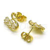 Oro Laminado Stud Earring, Gold Filled Style Swan and Baguette Design, with White Cubic Zirconia, Polished, Golden Finish, 02.210.0748