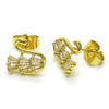 Oro Laminado Stud Earring, Gold Filled Style Swan and Baguette Design, with White Cubic Zirconia, Polished, Golden Finish, 02.210.0748