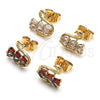 Oro Laminado Stud Earring, Gold Filled Style Swan and Baguette Design, with White Cubic Zirconia, Polished, Golden Finish, 02.210.0748