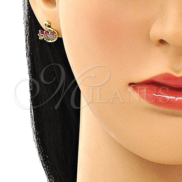 Gold Filled Ring — Stud Earring Swan and Baguette Design with Multicolor — alternate product view — SKU 149540 | Oro Laminado anillo — Stud Earring Swan and Baguette diseño with Multicolor — SKU 149540