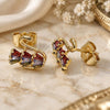 Oro Laminado Stud Earring, Gold Filled Style Swan and Baguette Design, with Multicolor Cubic Zirconia, Polished, Golden Finish, 02.210.0748.1