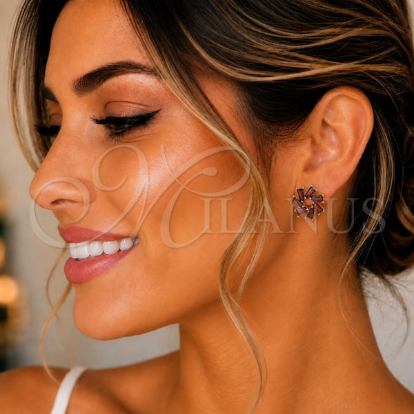 Gold Filled Ring — Stud Earring Baguette Design with Garnet Cubic Zirconia — alternate product view — SKU 149544 | Oro Laminado anillo — Stud Earring Baguette diseño with Garnet Cubic Zirconia — SKU 149544