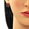 Oro Laminado Stud Earring, Gold Filled Style Baguette Design, with Garnet Cubic Zirconia, Polished, Golden Finish, 02.210.0749.3