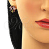 Oro Laminado Stud Earring, Gold Filled Style Baguette Design, with Multicolor Cubic Zirconia, Polished, Golden Finish, 02.210.0749.6