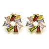 Oro Laminado Stud Earring, Gold Filled Style Baguette Design, with Multicolor Cubic Zirconia, Polished, Golden Finish, 02.210.0749.6