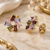 Oro Laminado Stud Earring, Gold Filled Style Baguette Design, with Multicolor Cubic Zirconia, Polished, Golden Finish, 02.210.0749.6