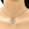 Oro Laminado Earring and Pendant Adult Set, Gold Filled Style Butterfly Design, with White Cubic Zirconia, Polished, Golden Finish, 10.284.0027.1