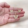 Oro Laminado Earring and Pendant Adult Set, Gold Filled Style Butterfly Design, with White Cubic Zirconia, Polished, Golden Finish, 10.284.0027.1