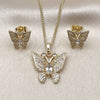 Oro Laminado Earring and Pendant Adult Set, Gold Filled Style Butterfly Design, with White Cubic Zirconia, Polished, Golden Finish, 10.284.0027.1
