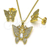 Oro Laminado Earring and Pendant Adult Set, Gold Filled Style Butterfly Design, with White Cubic Zirconia, Polished, Golden Finish, 10.284.0027.1
