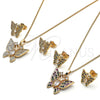 Oro Laminado Earring and Pendant Adult Set, Gold Filled Style Butterfly Design, with White Cubic Zirconia, Polished, Golden Finish, 10.284.0027.1
