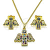 Oro Laminado Earring and Pendant Adult Set, Gold Filled Style Angel Design, with Multicolor Cubic Zirconia, Polished, Golden Finish, 10.284.0028.1