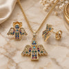 Oro Laminado Earring and Pendant Adult Set, Gold Filled Style Angel Design, with Multicolor Cubic Zirconia, Polished, Golden Finish, 10.284.0028.1