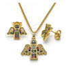 Oro Laminado Earring and Pendant Adult Set, Gold Filled Style Angel Design, with Multicolor Cubic Zirconia, Polished, Golden Finish, 10.284.0028.1