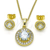 Oro Laminado Earring and Pendant Adult Set, Gold Filled Style with White Cubic Zirconia, Polished, Golden Finish, 10.284.0030