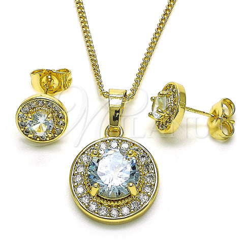Oro Laminado Earring and Pendant Adult Set, Gold Filled Style with White Cubic Zirconia, Polished, Golden Finish, 10.284.0030