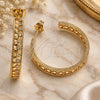 Oro Laminado Stud Earring, Gold Filled Style with White Micro Pave, Polished, Golden Finish, 02.195.0155