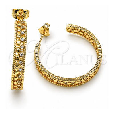 Oro Laminado Stud Earring, Gold Filled Style with White Micro Pave, Polished, Golden Finish, 02.195.0155