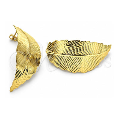 Oro Laminado Stud Earring, Gold Filled Style Leaf Design, Polished, Golden Finish, 02.213.0404