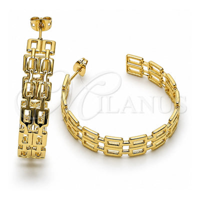 Oro Laminado Stud Earring, Gold Filled Style Paperclip Design, Polished, Golden Finish, 02.213.0407