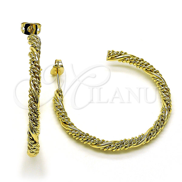 Oro Laminado Stud Earring, Gold Filled Style Twist Design, Polished, Golden Finish, 02.213.0415
