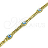Oro Laminado Fancy Bracelet, Gold Filled Style Evil Eye Design, Azul claro Enamel Finish, Golden Finish, 03.213.0152.1.07 (04 MM Thickness, 7 Inches Length)