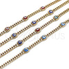 Oro Laminado Fancy Bracelet, Gold Filled Style Evil Eye Design, Azul claro Enamel Finish, Golden Finish, 03.213.0152.1.07 (04 MM Thickness, 7 Inches Length)