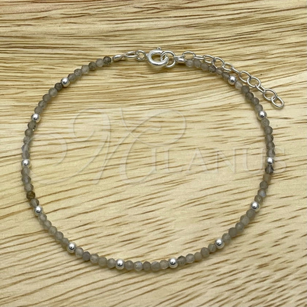 Sterling Silver Fancy Bracelet, Ball Design, with Light Green Crystal, Polished, Silver Finish, 03.402.0001.07 (02 MM Thickness, 7 Inches Length)