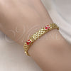 Oro Laminado Fancy Bracelet, Gold Filled Style Elephant Design, Red Enamel Finish, Golden Finish, 03.213.0156.08 (07 MM Thickness, 8 Inches Length)