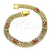 Oro Laminado Fancy Bracelet, Gold Filled Style Elephant Design, Red Enamel Finish, Golden Finish, 03.213.0156.08 (07 MM Thickness, 8 Inches Length)