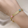 Oro Laminado Fancy Bracelet, Gold Filled Style Evil Eye and Bismark Design, Multicolor Enamel Finish, Golden Finish, 03.213.0157.08 (08 MM Thickness, 8 Inches Length)