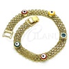 Oro Laminado Fancy Bracelet, Gold Filled Style Evil Eye and Bismark Design, Multicolor Enamel Finish, Golden Finish, 03.213.0157.08 (08 MM Thickness, 8 Inches Length)