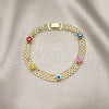 Oro Laminado Fancy Bracelet, Gold Filled Style Evil Eye and Bismark Design, Multicolor Enamel Finish, Golden Finish, 03.213.0157.08 (08 MM Thickness, 8 Inches Length)