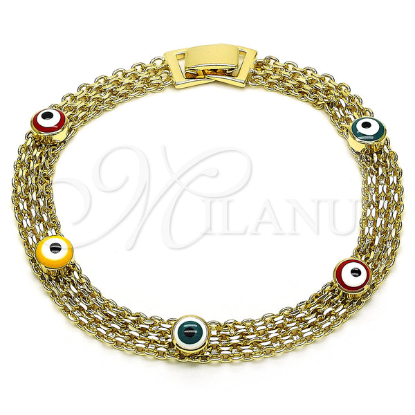 Gold Filled Bracelet — Fancy Bracelet Evil Eye and Bismark Design Multicolor — main product view — SKU 149603 | Oro Laminado brazalete — elegante Bracelet Evil Eye and Bismark diseño Multicolor — SKU 149603