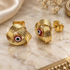 Oro Laminado Stud Earring, Gold Filled Style Evil Eye Design, Red Enamel Finish, Golden Finish, 02.213.0423