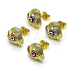 Oro Laminado Stud Earring, Gold Filled Style Evil Eye Design, Red Enamel Finish, Golden Finish, 02.213.0423