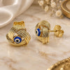 Oro Laminado Stud Earring, Gold Filled Style Evil Eye Design, Blue Enamel Finish, Golden Finish, 02.213.0423.1