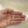 Oro Laminado Stud Earring, Gold Filled Style Turtle Design, with White Cubic Zirconia and White Micro Pave, Polished, Golden Finish, 02.210.0750