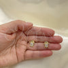 Oro Laminado Stud Earring, Gold Filled Style Turtle Design, with White Cubic Zirconia and White Micro Pave, Polished, Golden Finish, 02.210.0750
