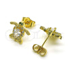 Oro Laminado Stud Earring, Gold Filled Style Turtle Design, with White Cubic Zirconia and White Micro Pave, Polished, Golden Finish, 02.210.0750