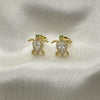 Oro Laminado Stud Earring, Gold Filled Style Turtle Design, with White Cubic Zirconia and White Micro Pave, Polished, Golden Finish, 02.210.0750