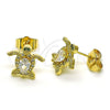 Oro Laminado Stud Earring, Gold Filled Style Turtle Design, with White Cubic Zirconia and White Micro Pave, Polished, Golden Finish, 02.210.0750
