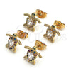 Oro Laminado Stud Earring, Gold Filled Style Turtle Design, with White Cubic Zirconia and White Micro Pave, Polished, Golden Finish, 02.210.0750