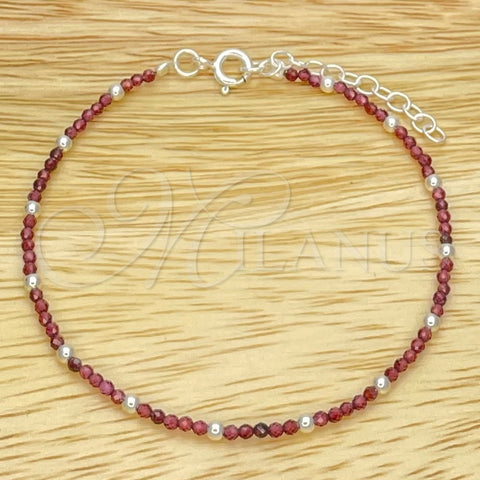 Sterling Silver Fancy Bracelet, Ball Design, with Garnet Crystal, Polished, Silver Finish, 03.402.0001.4.07 (02 MM Thickness, 7 Inches Length)
