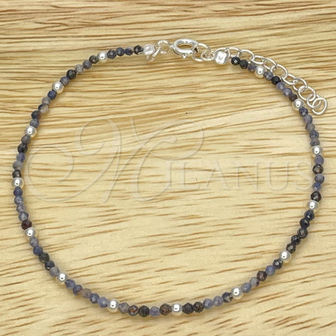 Sterling Silver Fancy Bracelet, Ball Design, with Crystal Blue Shade Crystal, Polished, Silver Finish, 03.402.0001.5.07 (02 MM Thickness, 7 Inches Length)