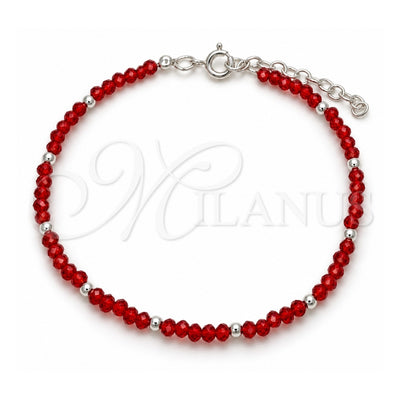 Sterling Silver Fancy Bracelet, Ball Design, with Orange Red Crystal, Polished, Silver Finish, 03.402.0001.6.07 (02 MM Thickness, 7 Inches Length)